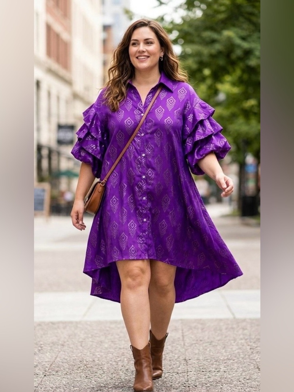 Step In Style Purple Metallic Pattern Kimono